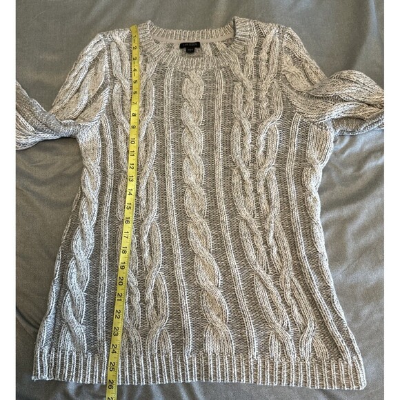 J. Jill Wearever Collection Marled GRAY WHITE Chunky Cable Knit Sweater Sz S - Picture 10 of 10